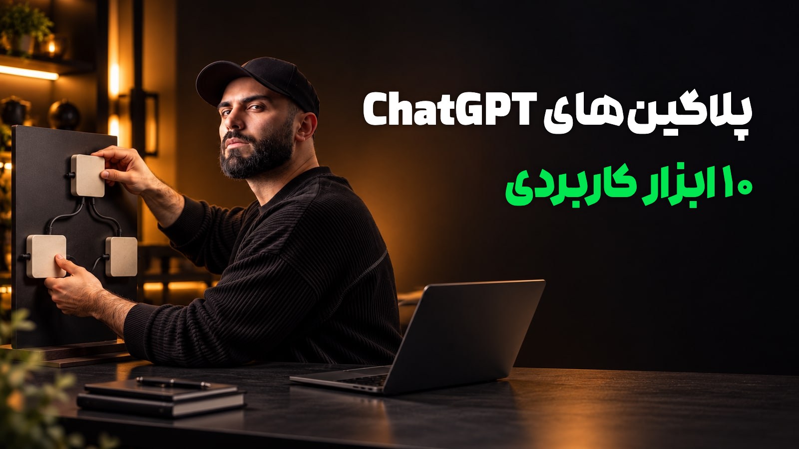 محمد بیباک در حال وصلکردن قطعههای یک جریان کار، با عنوان «پلاگینهای ChatGPT؛ ۱۰ ابزار کاربردی»