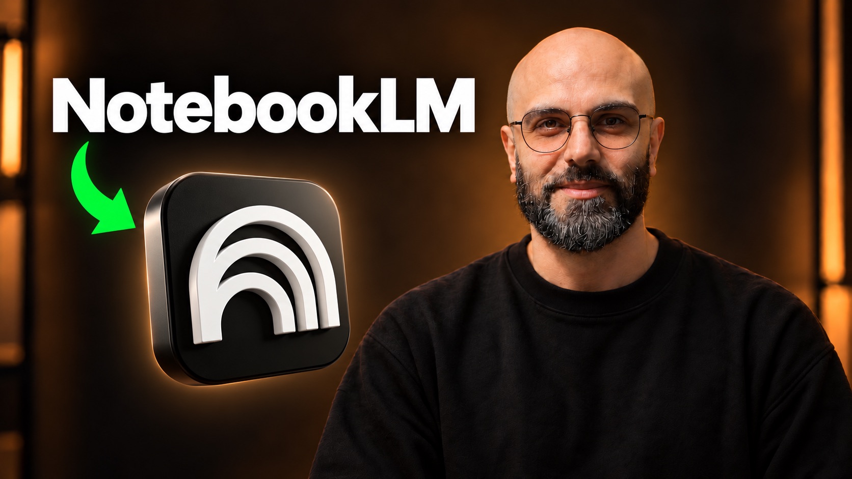 محمد بیباک کنار نشان NotebookLM و نوشتهٔ NotebookLM